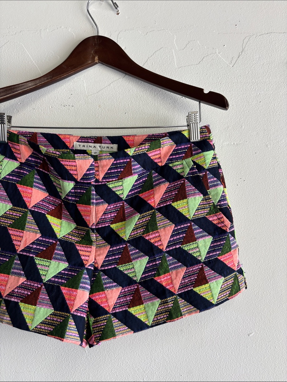 Trina Turk Pink, Green & Navy Geometric knit Shorts
